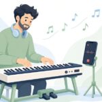 電子ピアノの練習と録音をイメージしたイラスト