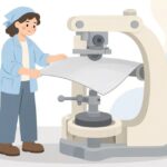 イングリッシュホイールで金属板を曲面に成形する様子をイメージしたイラスト