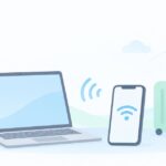 海外でパソコンもネットにつなぎたいをイメージしたイラスト