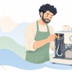 エスプレッソマシンのOPVスプリングを調整する様子をイメージしたイラスト