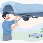エキゾーストの穴をシーラーで補修する様子をイメージしたイラスト