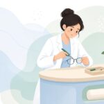 プライヤーで眼鏡の鼻パッドを調整する様子をイメージしたイラスト