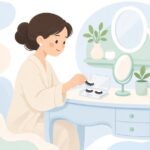 つけまつげをケースにしまう様子をイメージしたイラスト