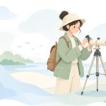 フィールドスコープの接眼レンズにキャップを付ける様子をイメージしたイラスト