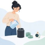 フィルム現像で定着液を使う様子をイメージしたイラスト