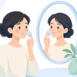 指パフを使ってメイクをする様子をイメージしたイラスト