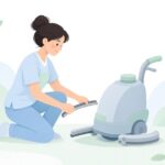 床洗浄機のスクイジーゴムを交換する様子をイメージしたイラスト