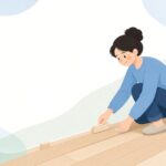 フローリングの隙間をギャップセッターで調整する様子をイメージしたイラスト