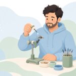 フライタイイングでアプリケーターを使う様子をイメージしたイラスト