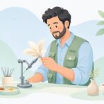 フライタイイングでCDCクランプを使う様子をイメージしたイラスト