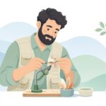フライタイイングでダビングニードルを使う様子をイメージしたイラスト