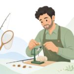 フライタイイングでダビングワックスを使う様子をイメージしたイラスト