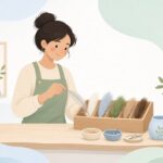 フライタイイングでフェザーブロックを使う様子をイメージしたイラスト