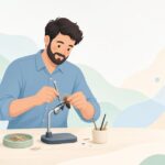 フライタイイングでヘアパッカーを使う様子をイメージしたイラスト