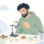 フライにヘッドセメントを塗る様子をイメージしたイラスト
