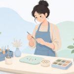 フライタイイングでビーズパッドを使う様子をイメージしたイラスト