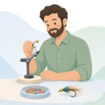 フライタイイングでタングステンビーズを付ける様子をイメージしたイラスト