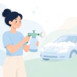フォームキャノンのメッシュフィルターを交換する様子をイメージしたイラスト