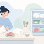 食品をフリーザーペーパーで包んで保存する様子をイメージしたイラスト