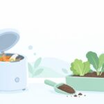 生ごみ処理機で堆肥を作って家庭菜園に使うをイメージしたイラスト