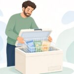 冷凍庫の交換用収納バスケットを入れ替える様子をイメージしたイラスト