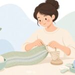 手織りストールの房を撚る様子をイメージしたイラスト