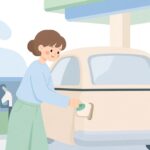 給油中にキャップをホルダーに掛ける様子をイメージしたイラスト