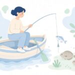 活きイワシを付けてヒラメを釣る船釣りをイメージしたイラスト