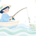 船で集寄を付けてカワハギを釣る様子をイメージしたイラスト