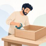 コーナーサンダーで家具の狭い隅を研磨する様子をイメージしたイラスト