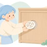 家具の通気孔にキャップをはめる様子をイメージしたイラスト