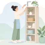 家具をL型金具で壁に固定する様子をイメージしたイラスト