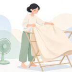 布団の湿気を室内で取る様子をイメージしたイラスト