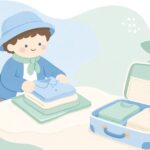 旅行用に衣類をたたんでまとめる様子をイメージしたイラスト