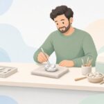 銀粘土を焼成補助材の上で焼く様子をイメージしたイラスト