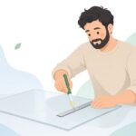 オイルを使ってガラス切りでガラスを切る様子をイメージしたイラスト