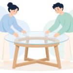 ガラス天板の吸盤を交換して取り付ける様子をイメージしたイラスト