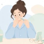 メガネの鼻パッドをネジで補修する様子をイメージしたイラスト