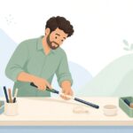 ゴルフクラブのグリップテープをカッターで切る様子をイメージしたイラスト