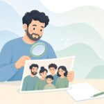 集合写真の確認をイメージしたイラスト