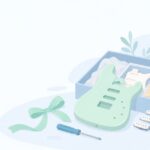 ギター好きへの贈り物に迷うをイメージしたイラスト