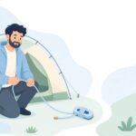 テントのガイロープをクリップでまとめる様子をイメージしたイラスト