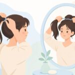 ヘアバンジーで髪をまとめる様子をイメージしたイラスト