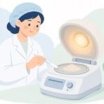ハロゲン水分計で試料の水分を測る様子をイメージしたイラスト