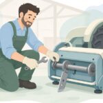 ハンマーナイフモアの替刃を交換する様子をイメージしたイラスト