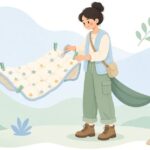 ハンモックにアンダーキルトをクリップで固定する様子をイメージしたイラスト
