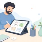 手描きスタンプを作る様子をイメージしたイラスト