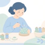 裁縫の針を磨いて手入れする様子をイメージしたイラスト