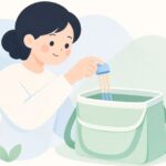 箸の先にキャップを付けて持ち歩く様子をイメージしたイラスト