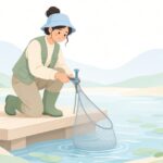 へら釣りでフラシ掛け万力を釣台に取り付ける様子をイメージしたイラスト